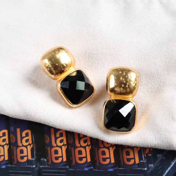 Julie Vos Catalina Earrings Obsidian Black Gold - Picture 2 of 2